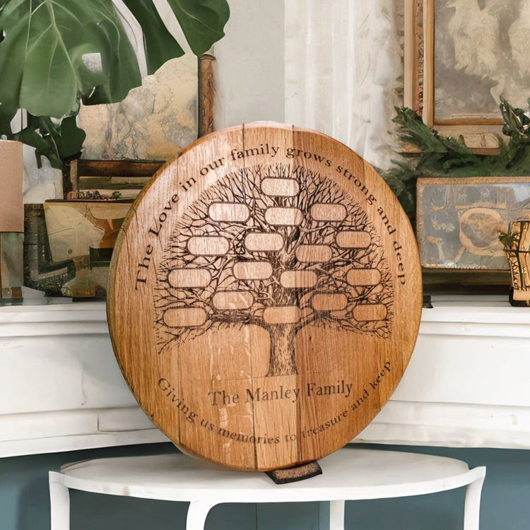 Personalized Family Tree Engraved Bourbon Barrel Head