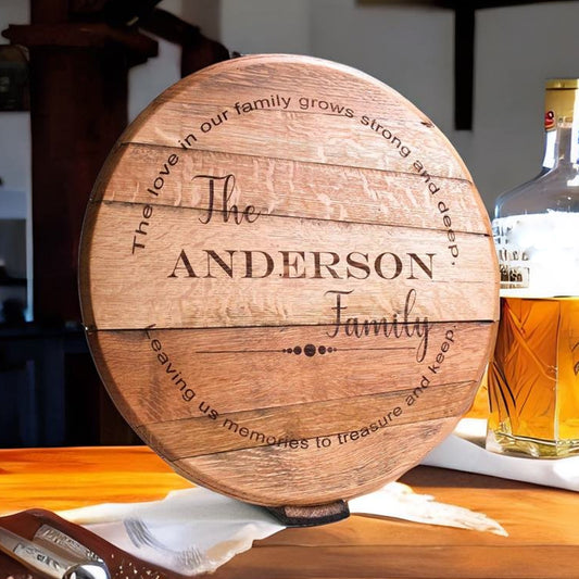 Personalized Family Name Engraved Bourbon Barrel Head