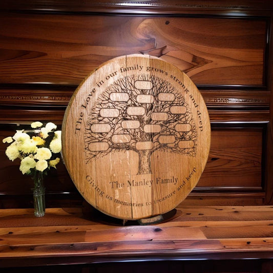 Personalized Family Tree Engraved Bourbon Barrel Head