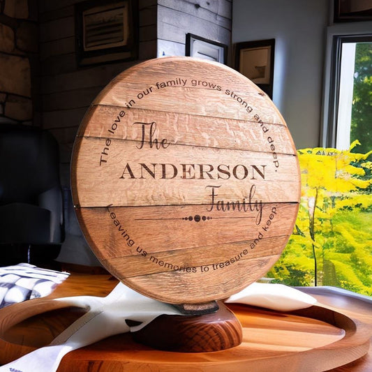 Personalized Family Name Engraved Bourbon Barrel Head