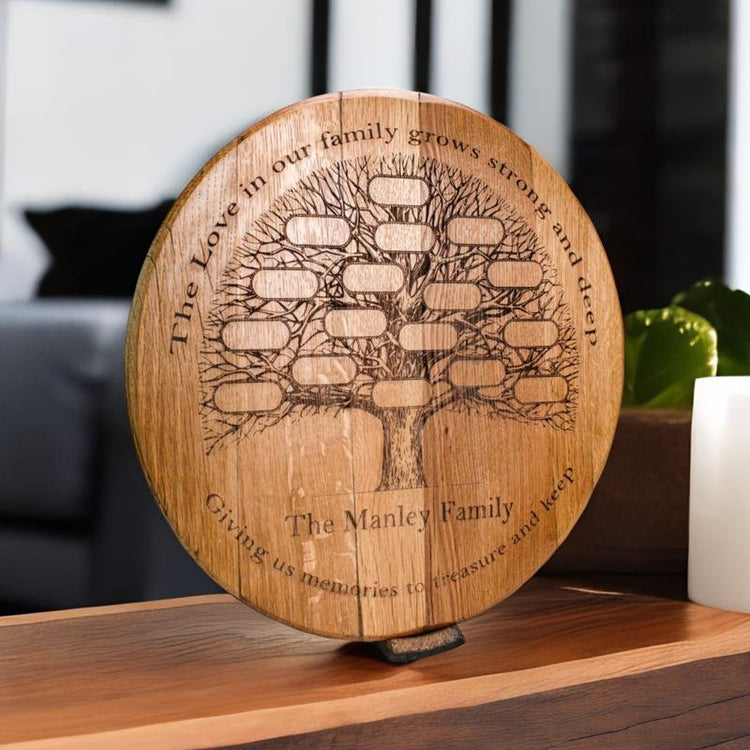 Personalized Family Tree Engraved Bourbon Barrel Head