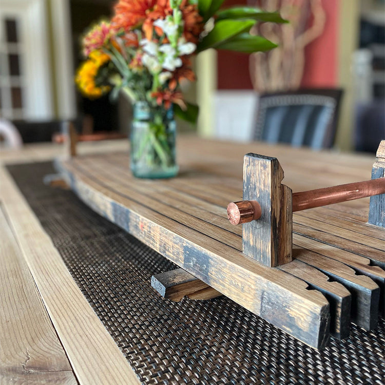 Bourbon Barrel Serving Tray with Copper Handles