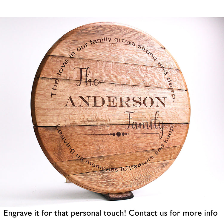 Personalized Family Name Engraved Bourbon Barrel Head