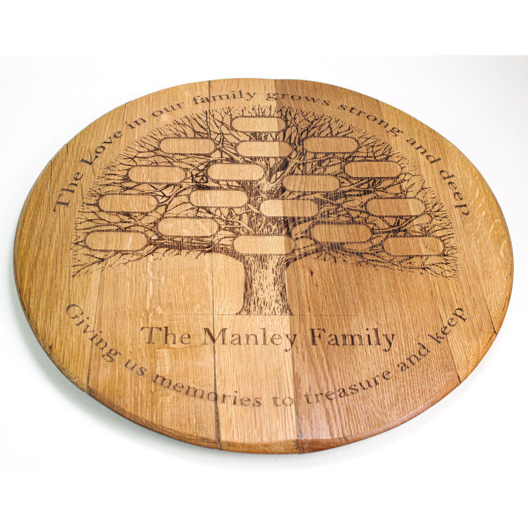 Personalized Family Tree Engraved Bourbon Barrel Head