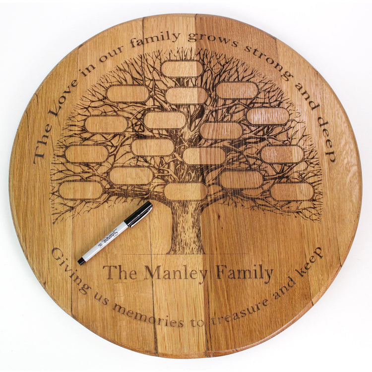 Personalized Family Tree Engraved Bourbon Barrel Head