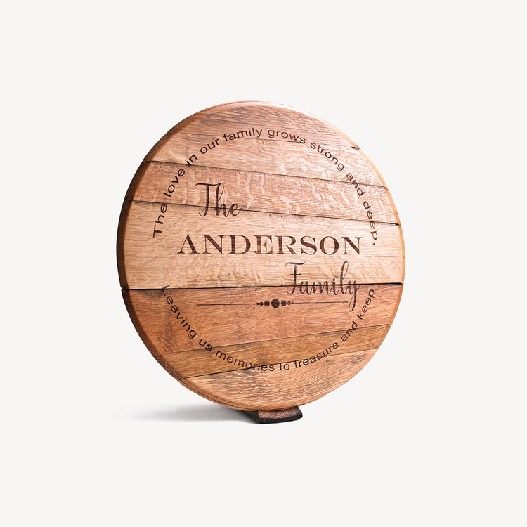 Personalized Family Name Engraved Bourbon Barrel Head