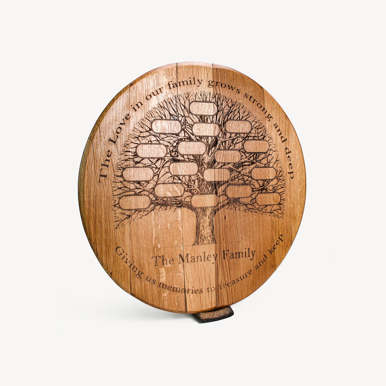 Personalized Family Tree Engraved Bourbon Barrel Head