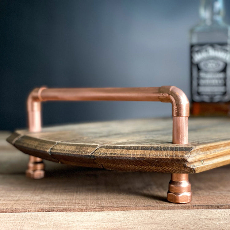 Bourbon Barrel Tray w/ Copper Handles