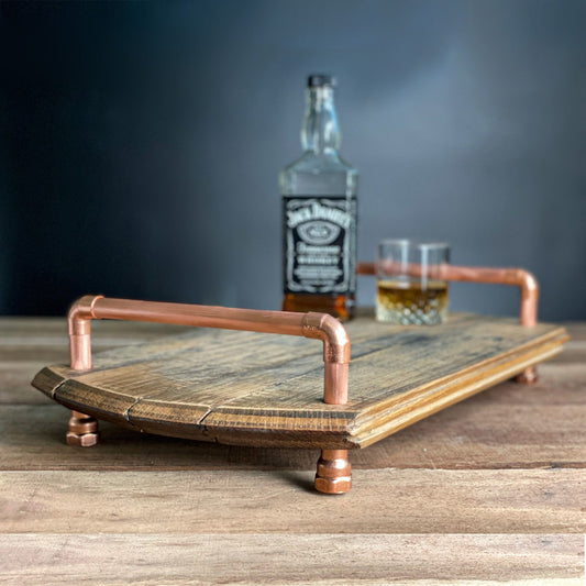 Bourbon Barrel Tray w/ Copper Handles