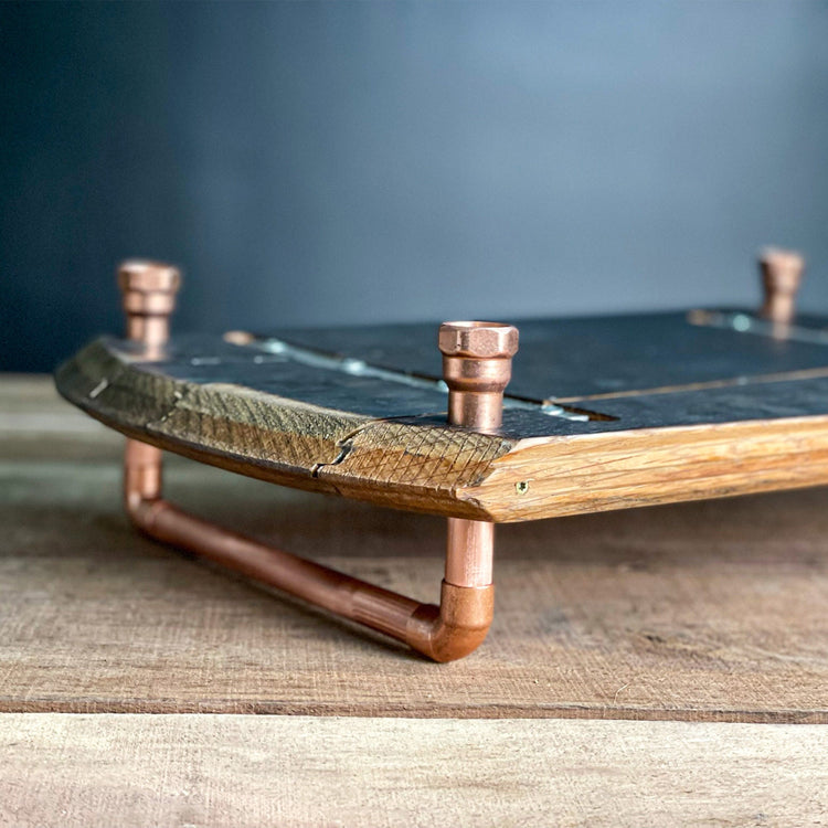 Bourbon Barrel Tray w/ Copper Handles