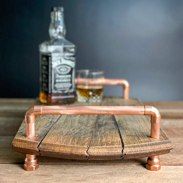 Bourbon Barrel Tray w/ Copper Handles