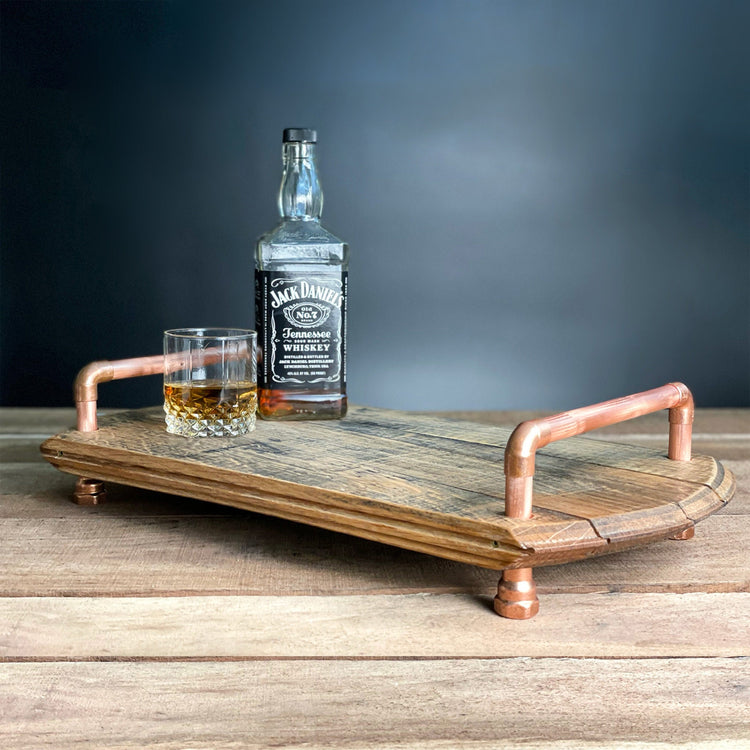 Bourbon Barrel Tray w/ Copper Handles